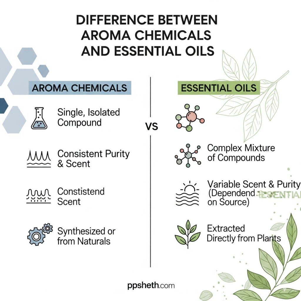 Diffrence between aroma chemicals and essential oils