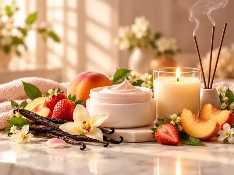 Vanilla, strawberries and peach with body lotion, scented candle and agarbatti – sweet and gourmand fragrance ingredients for FMCG